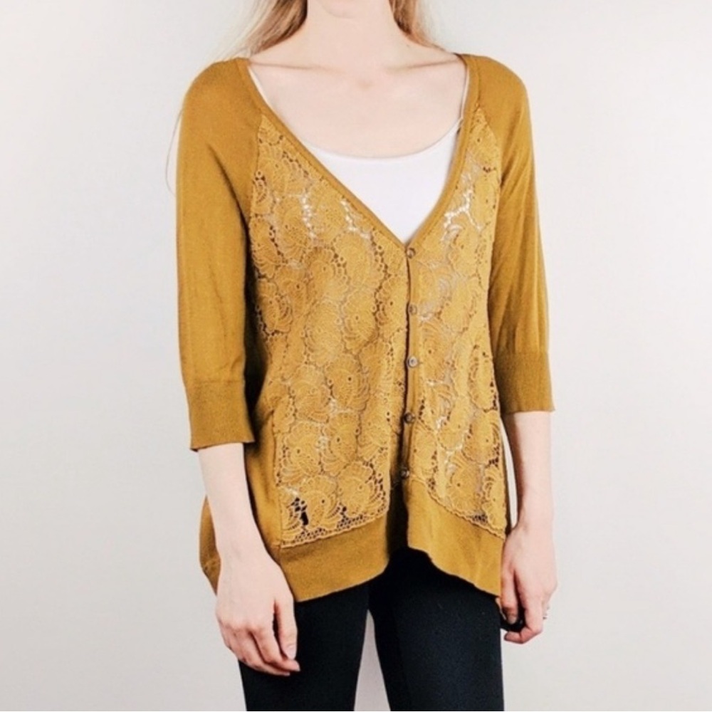 Anthropologie knitted & knotted lace accent cardigan